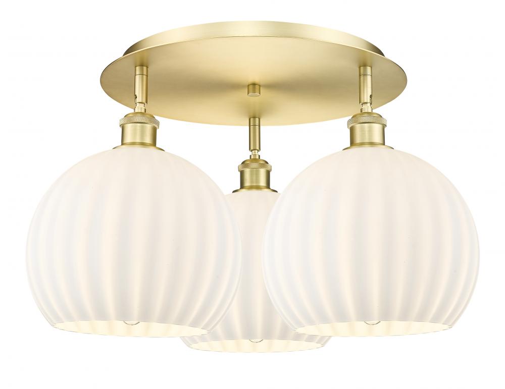 White Venetian - 3 Light - 22 inch - Satin Gold - Flush Mount