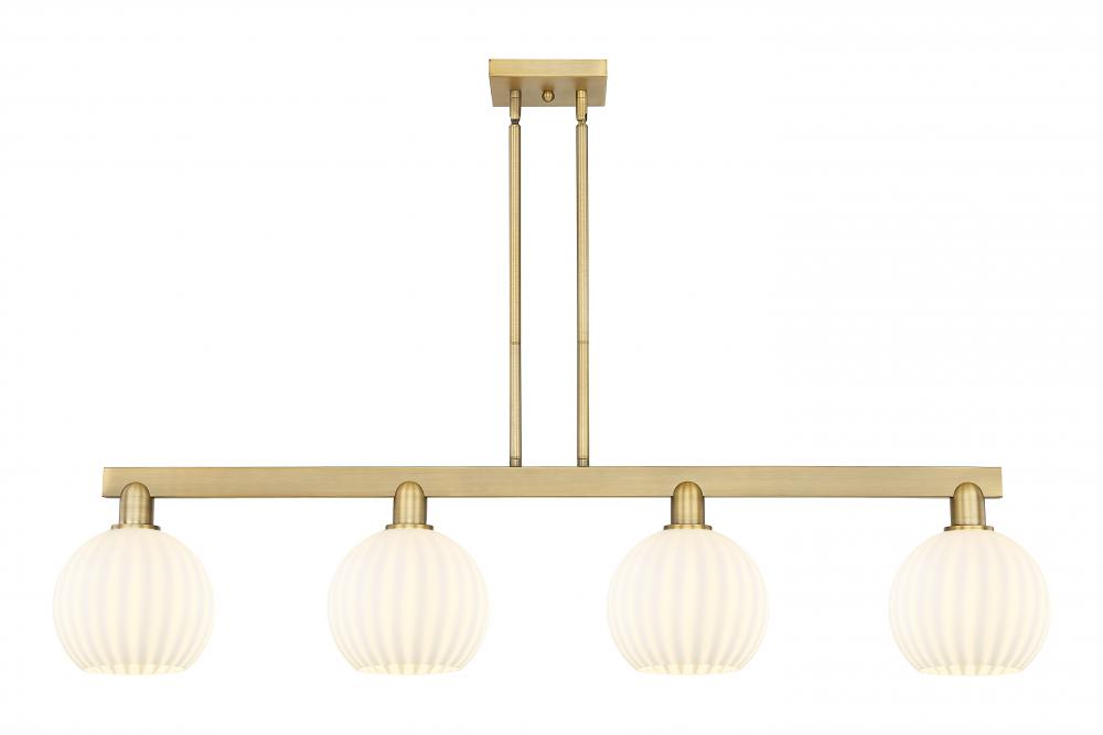 White Venetian - 4 Light - 48 inch - Polished Nickel - Stem Hung - Island Light